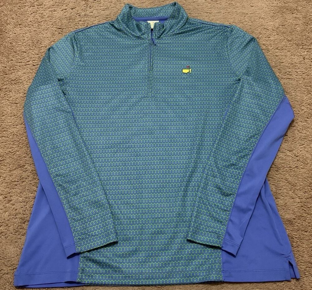 Peter Millar x Masters 1/4 Zip Long Sleeve Women’s Sz Large Blue Green Geometric